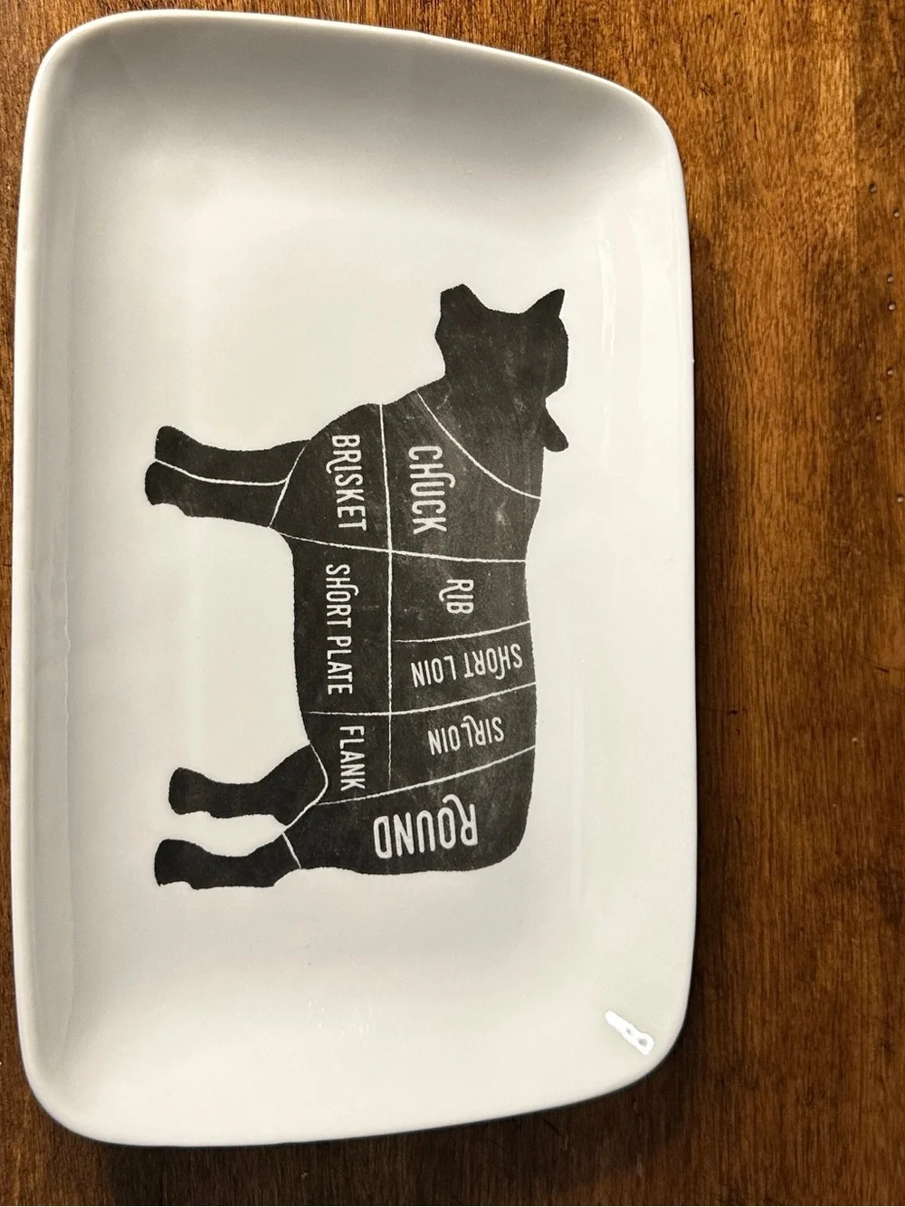White Ceramic Rectangular Plate with Black Butcher Diagram
